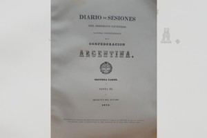 Carátula del libro de actas del Congreso Constituyente de 1853, impreso en la imprenta del Estado de Santa Fe.
