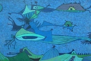 "Universo de formas verdes" 1970, óleo 90 x 120. Colección privada