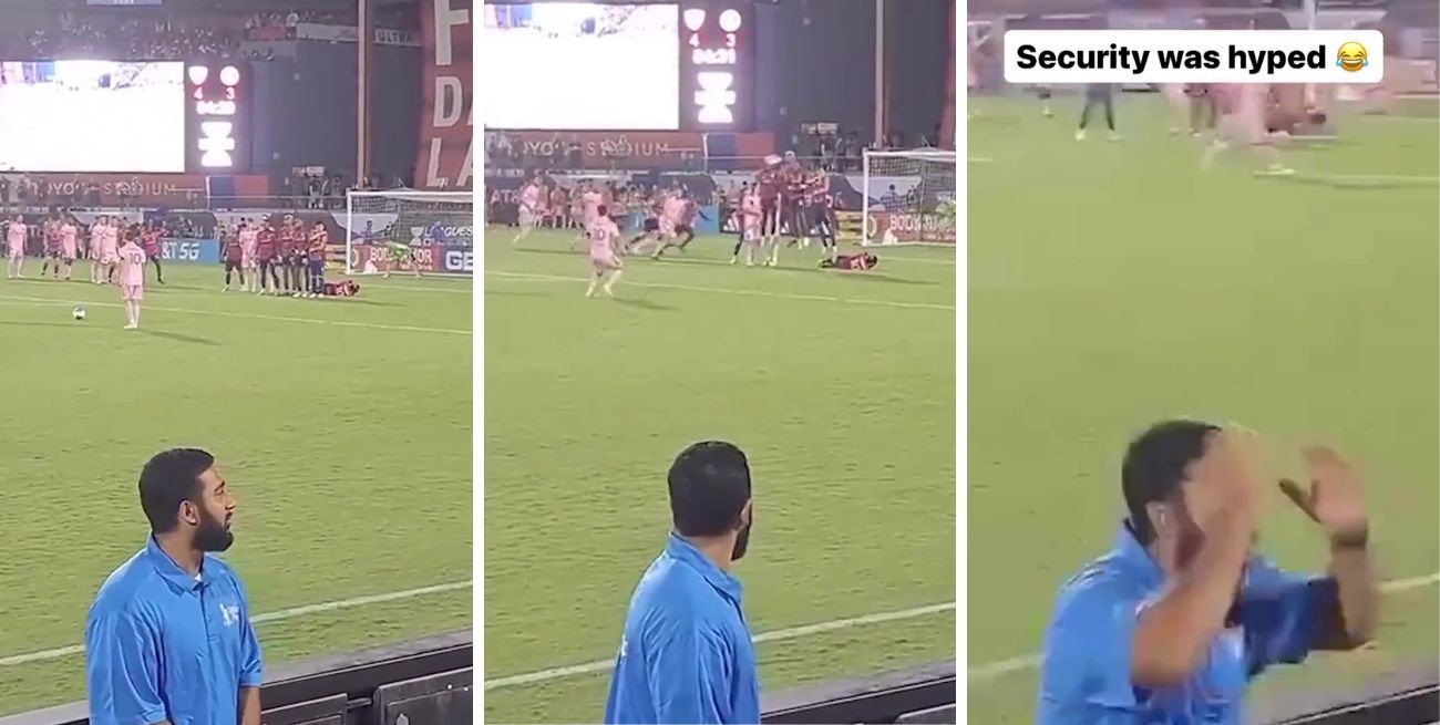 Messi viral: la increíble reacción de un guardia de seguridad con el golazo de tiro libre