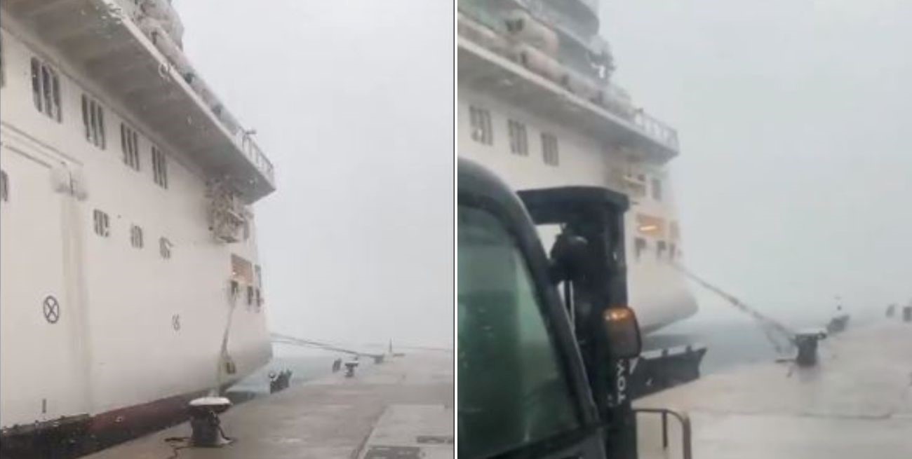 Fuertes vientos afectaron a un gran crucero en Palma de Mallorca