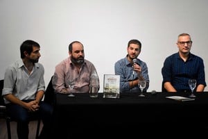 Novak, Rinaldi, Zentner y Zenclussen, los autores del libro en el Auditorio 1 de la Estación Belgrano. Foto: Pablo Aguirre