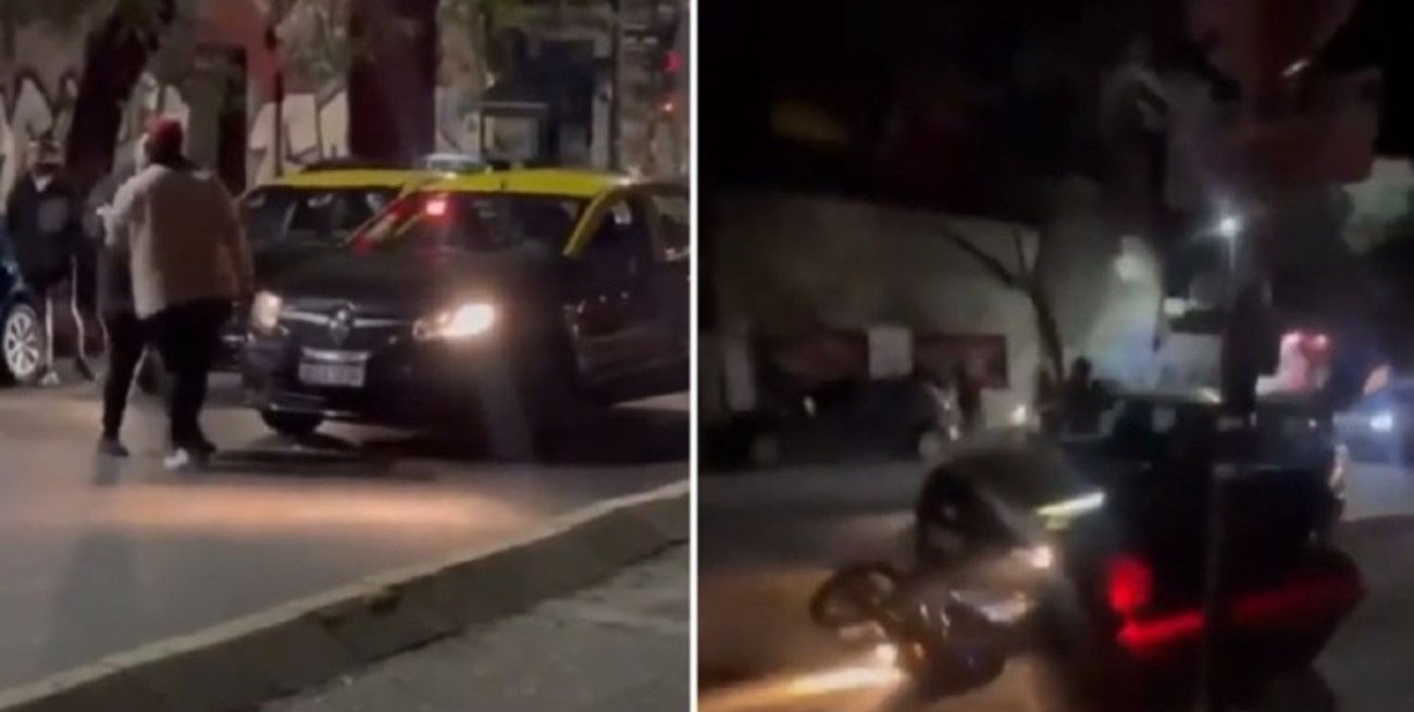 Video: una pelea entre dos taxistas terminó con un motociclista atropellado