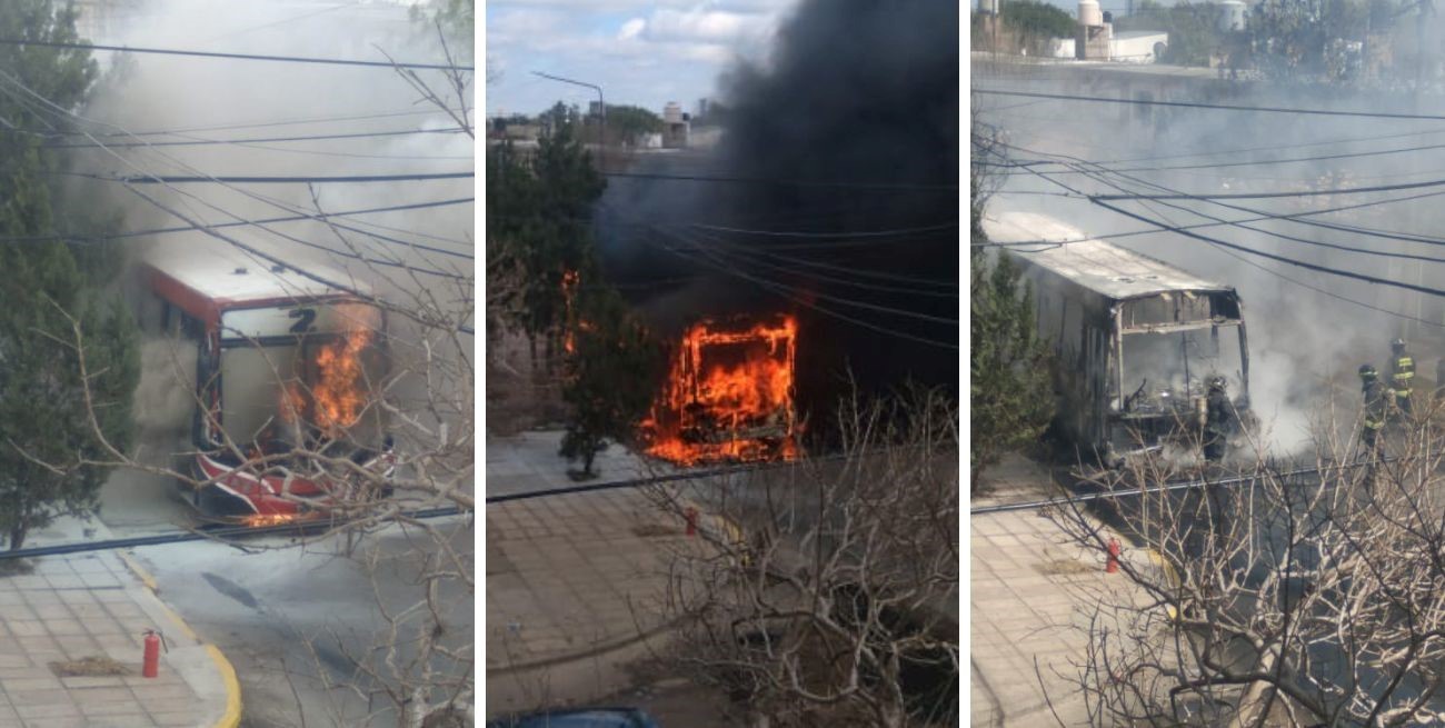 Impresionante incendio de un  colectivo en barrio El Pozo de Santa Fe