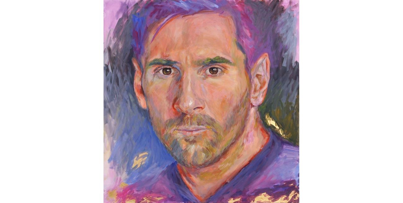 Una pintura de Lio Messi se exhibe en París, justo cuando entregan el Balón de Oro