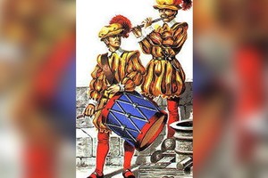 Pífano y tambor, instrumentos musicales de uso del ejército español de la época colonial.