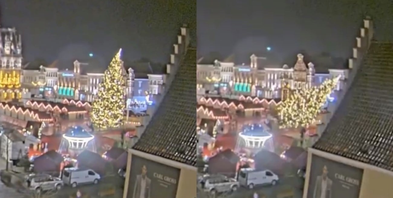 Video: un árbol de Navidad gigante se desplomó y mató a una mujer en Bélgica 