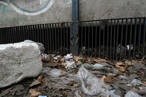 De la rejilla hacia adentro hay mucha basura, lo que va a impedir el correcto funcionamiento del retardador pluvial de llover sobre la capital provincial. Foto: Flavio Raina.
