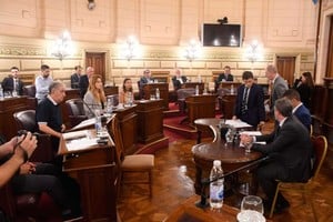 Junto a su abogado, el fiscal de la ciudad de Rosario, Matías Edery, en el recinto de la Cámara de Senadores ante la Comisión de Acuerdos de la Asamblea Legislativa. Foto: Flavio Raina