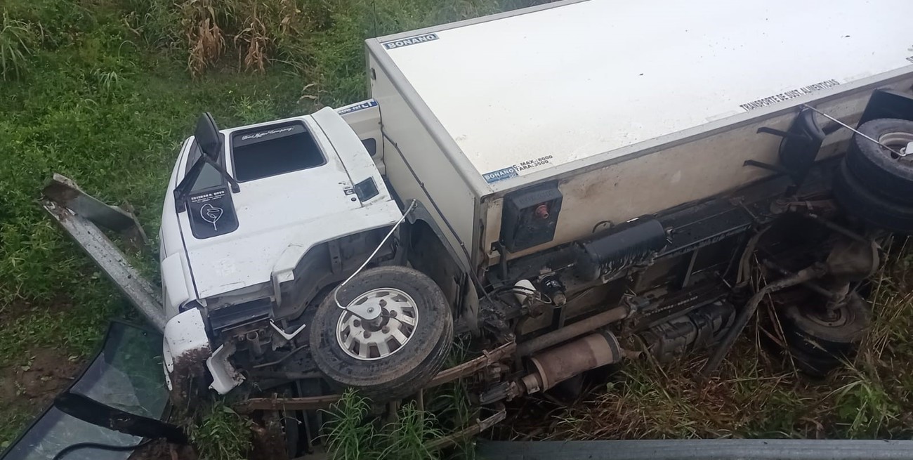 Un camión cayó desde un puente y el chofer milagrosamente sufrió heridas leves