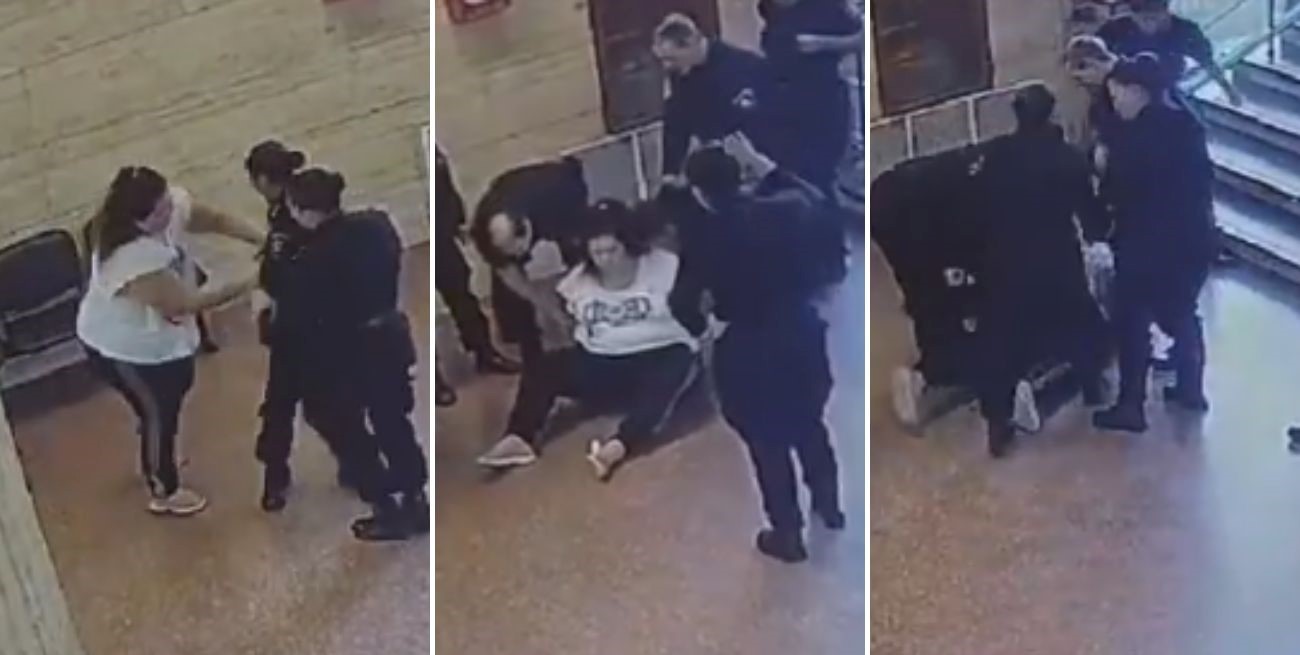 Video: una mujer intentó robarle el arma a una policía en los Tribunales de Rosario