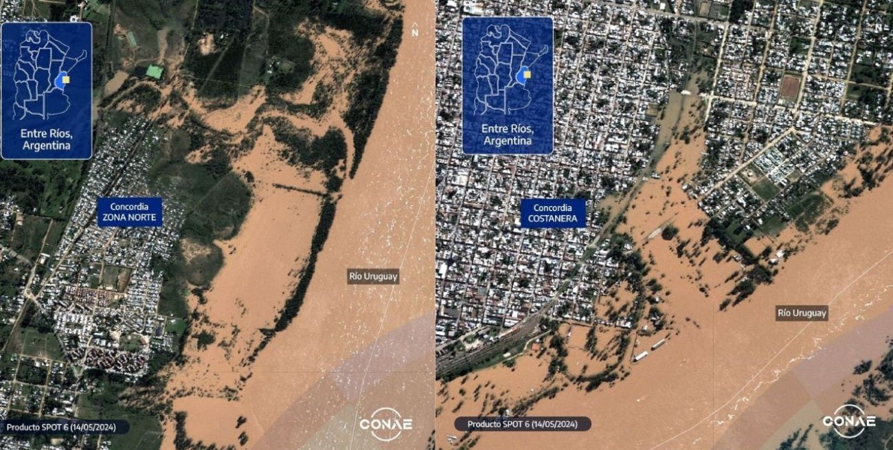 Así se ven las inundaciones que afectan a Entre Ríos desde el espacio