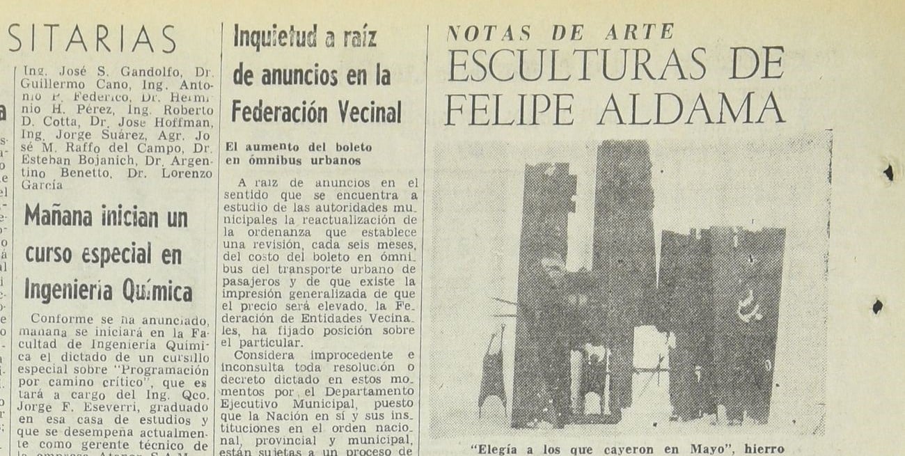 La muestra del escultor Felipe Aldama en junio de 1970
