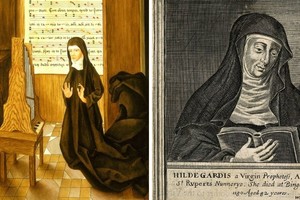 Hildegarda de Bingen (1098-1179), santa abadesa benedictina y polímata alemana universalmente reconocida. La música fue una de las tantas disciplinas en las que se destacó. Se le reconoce su obra e influencia como compositora, escritora, filósofa, científica, naturalista, médica, protofeminista, mística, líder monacal y profetisa.