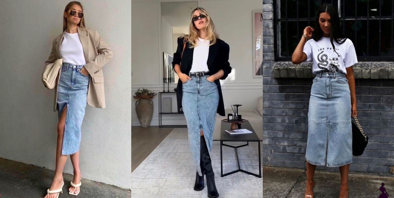 Pollera larga de jean: el imprescindible para un look de oficina elegante