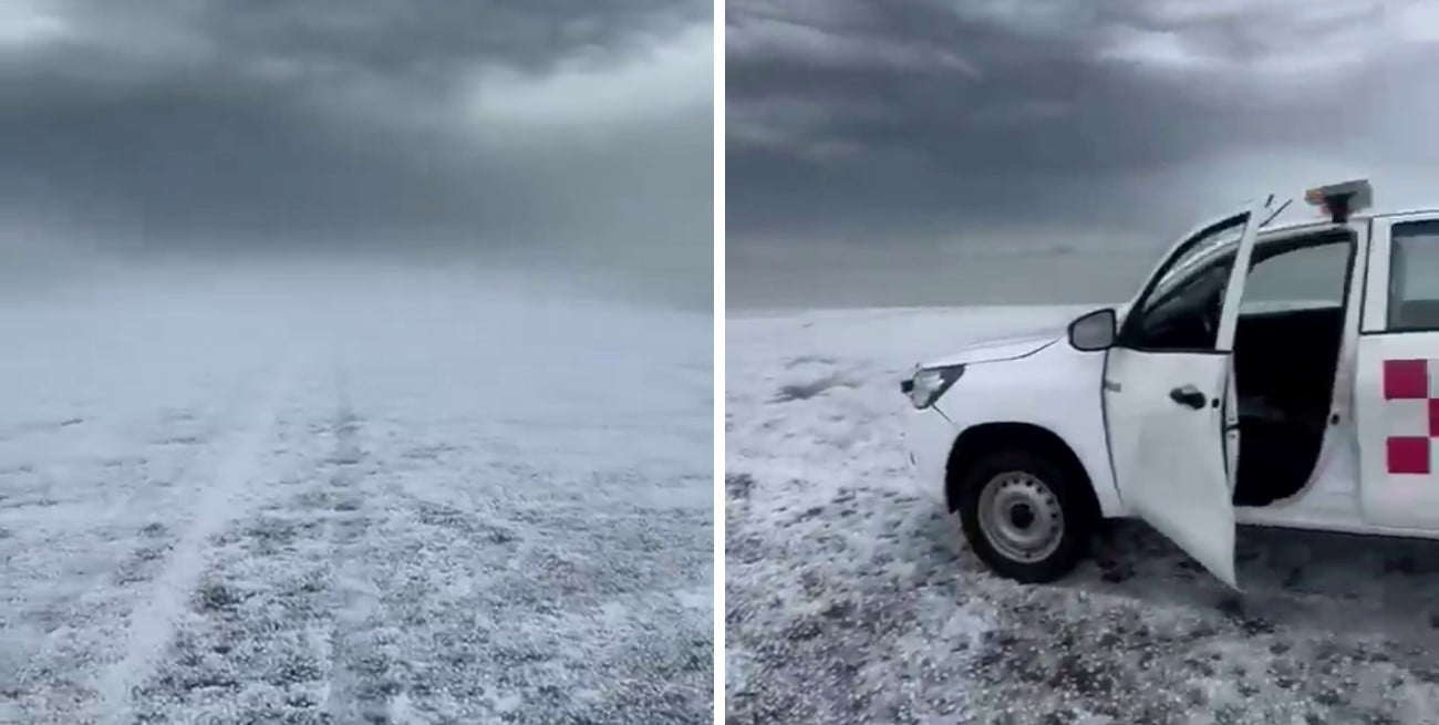 Impactante: así quedó la pista del aeropuerto de Rosario cubierta de granizo