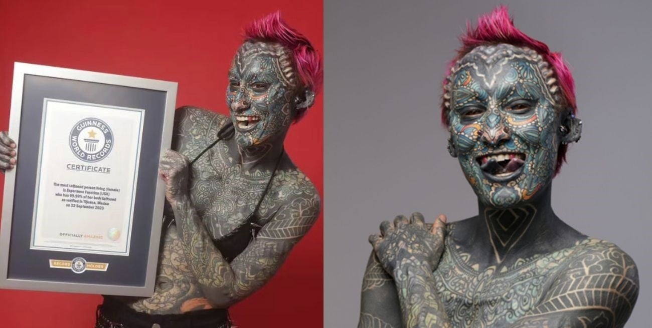Esperanza Fuerzina, la mujer récord que desafía los límites del arte corporal en el Día Mundial del Tatuaje
