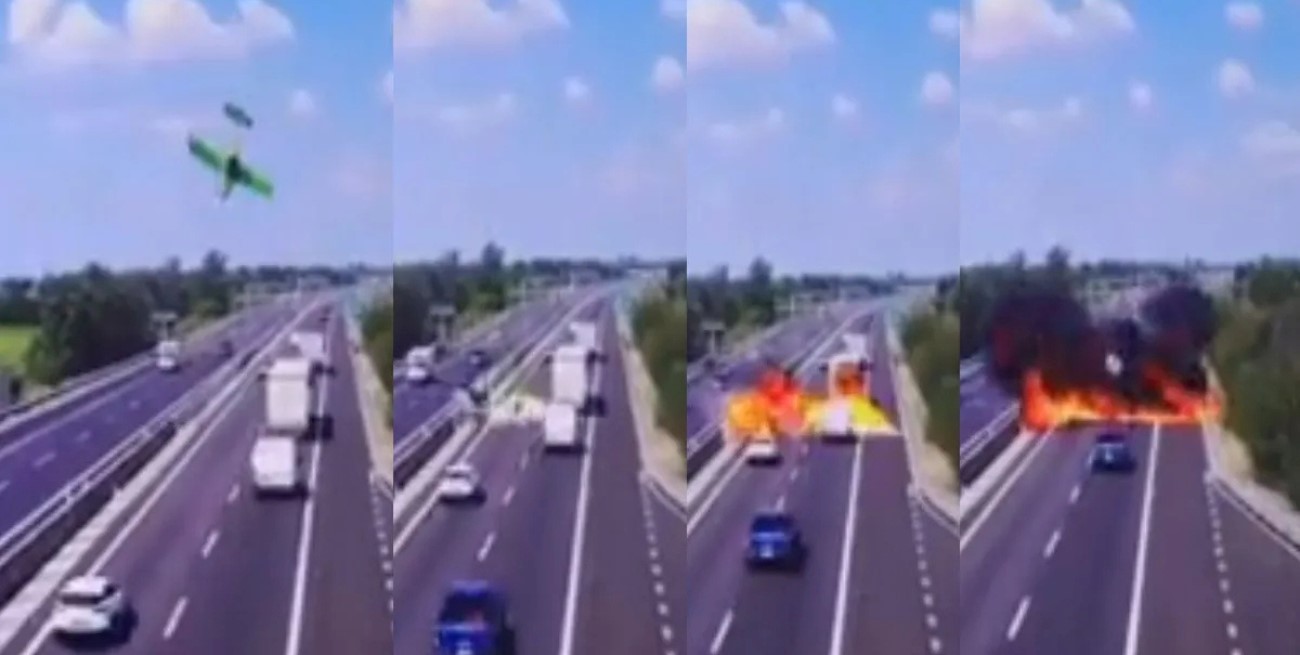 Impactante accidente aéreo en una autopista de Italia