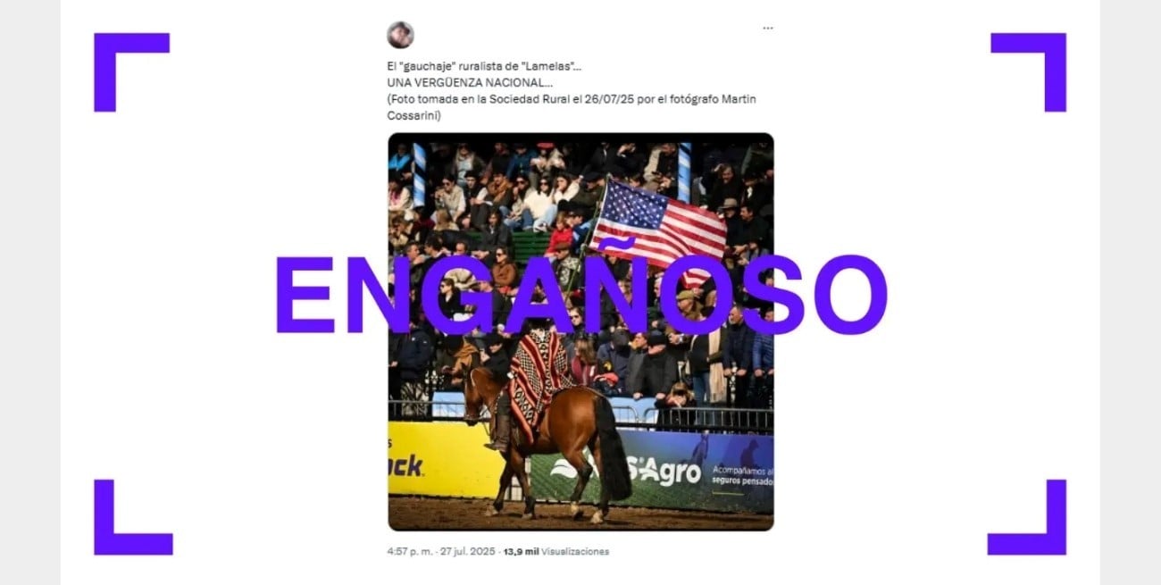 Es cierto que un gaucho desfiló con una bandera de EE.UU. en La Rural, pero también se mostraron las de otros países