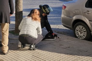 Bomberos rescataron a una gatita atrapada en una red en pleno centro de Rafaela. Foto: Radio Rafaela