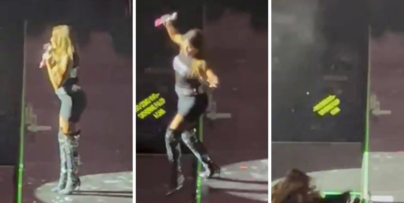 Video: Catherine Fulop sufrió una tremenda caída en pleno show de Erreway