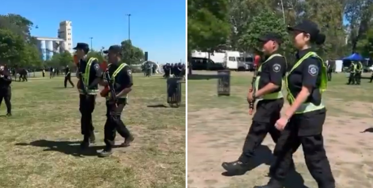 La policía patrulla en Rosario con armas de balas de gas pimienta y polímero