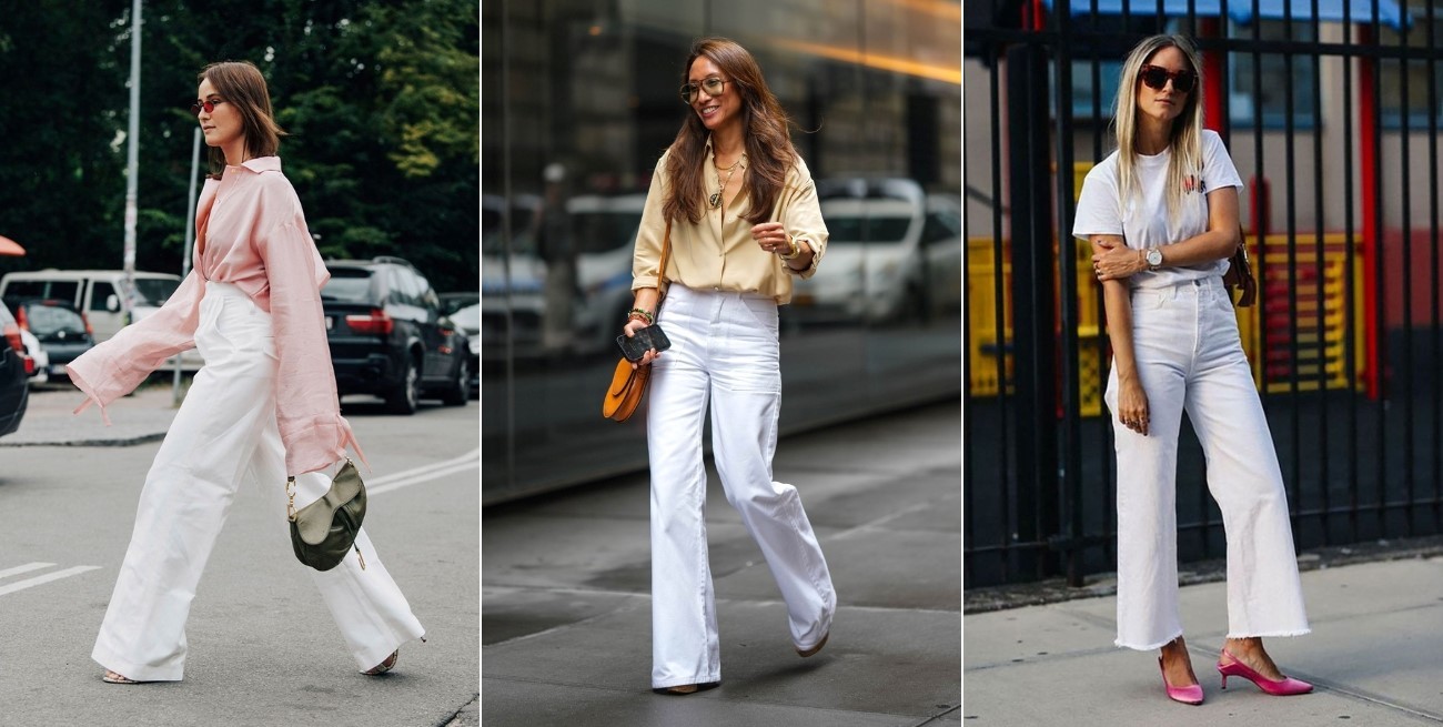 Los jeans blancos anchos vuelven con fuerza esta primavera