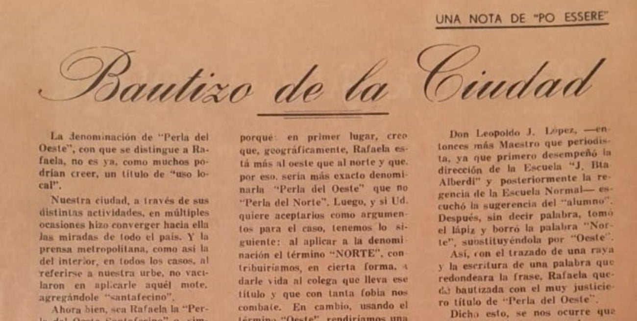Se cumplen 100 años del origen del nombre “Perla del Oeste” a Rafaela