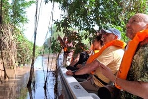 Uno de los asombrosos ambientes naturales que tiene Santa Fe es Jaaukanigás, en el noreste provincial. Aquí, un contingente navega el serpenteante Menelli, donde habitan yacarés en reproducción, entre tantas especies. Pablo Rodas / Archivo