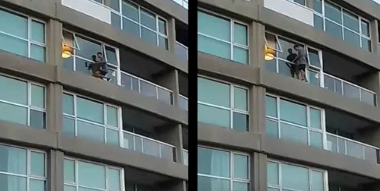 Neuquén: lo filmaron limpiando vidrios colgado de un 4° piso y sin ninguna medida de seguridad