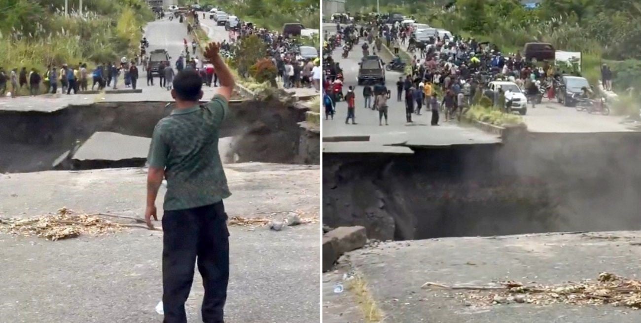 Tras las inundaciones y un deslizamiento de tierra: así colapsó una carretera en Indonesia