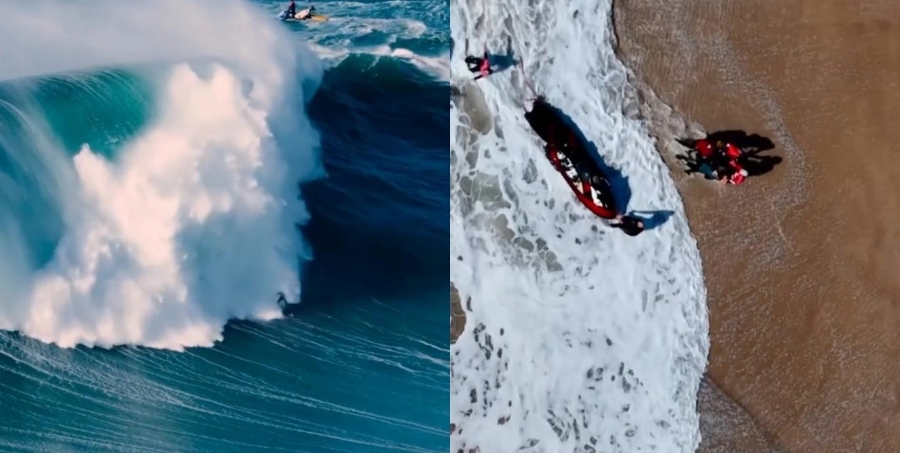 Video: dramático rescate de surfista brasileño arrastrado por una ola gigante en Portugal