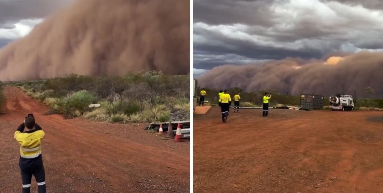 Video: impactante tormenta de arena en Australia cubrió el cielo y envolvió una gran mina de oro