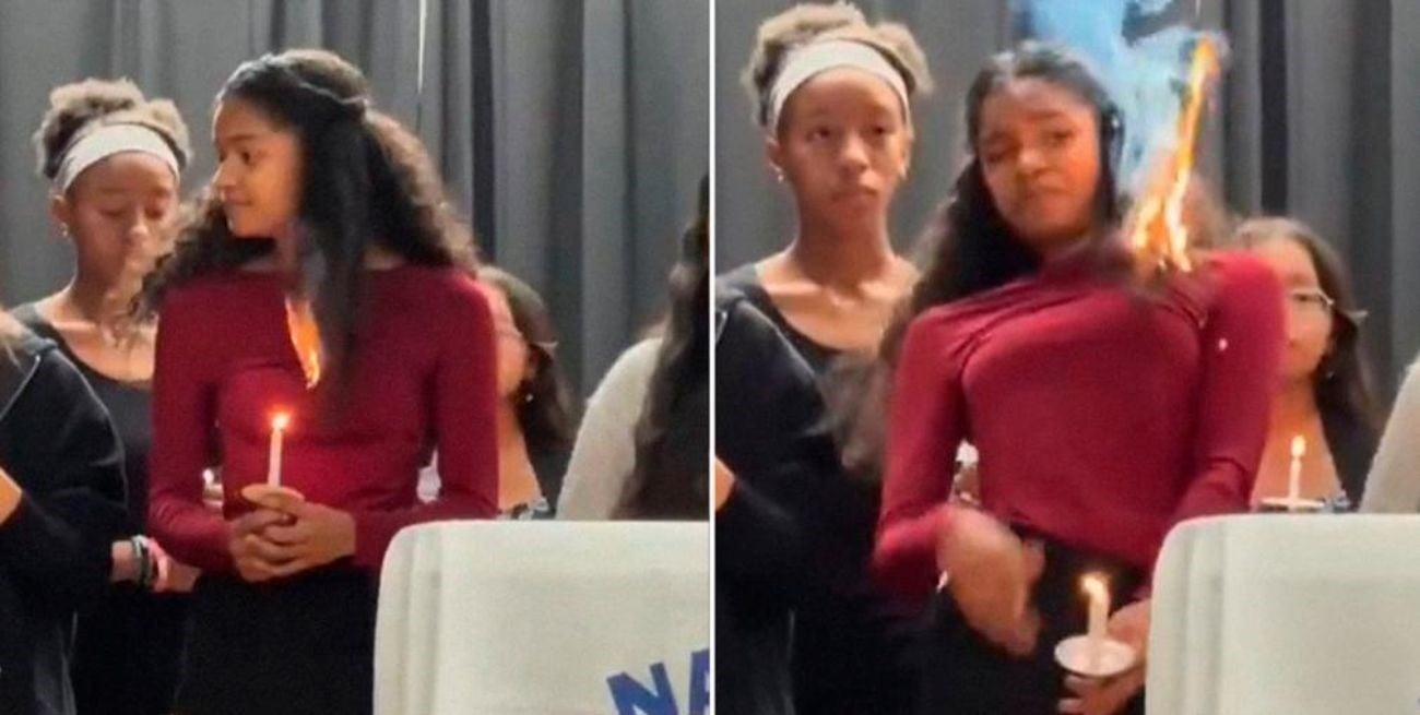 Susto en pleno acto escolar: una vela le prendió fuego el cabello y lo apagó con la mano