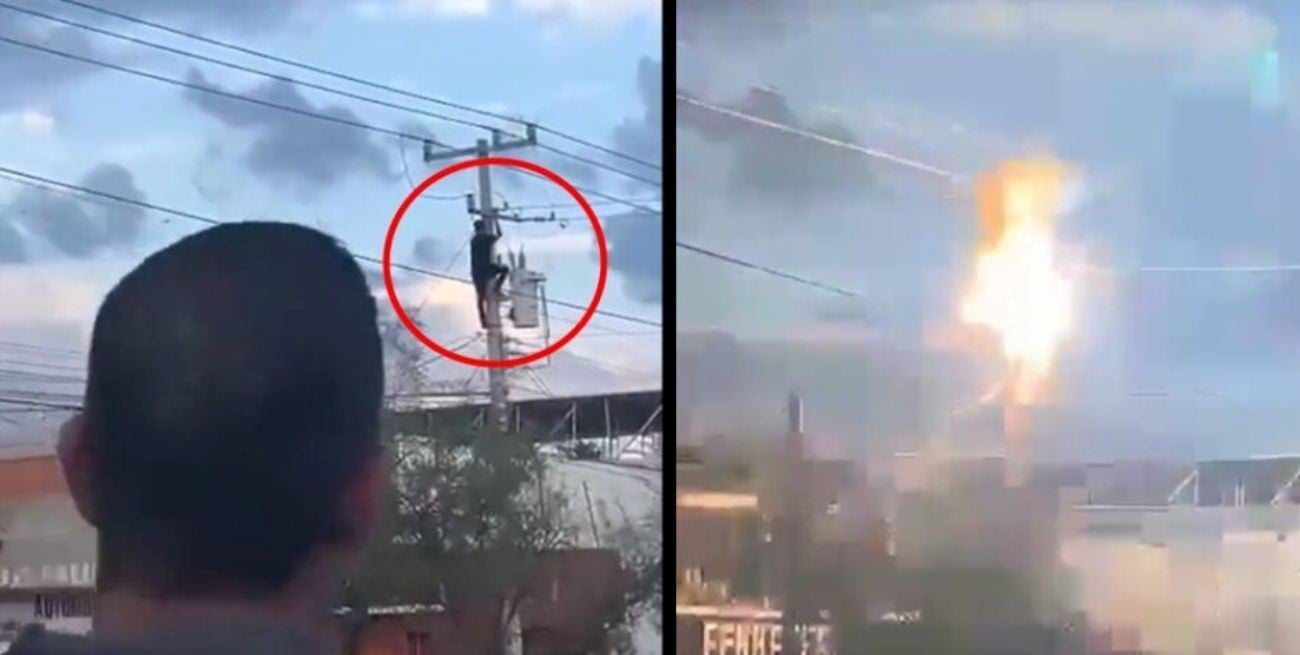 Video: en plena persecución, trepó un poste de alta tensión y terminó herido de gravedad
