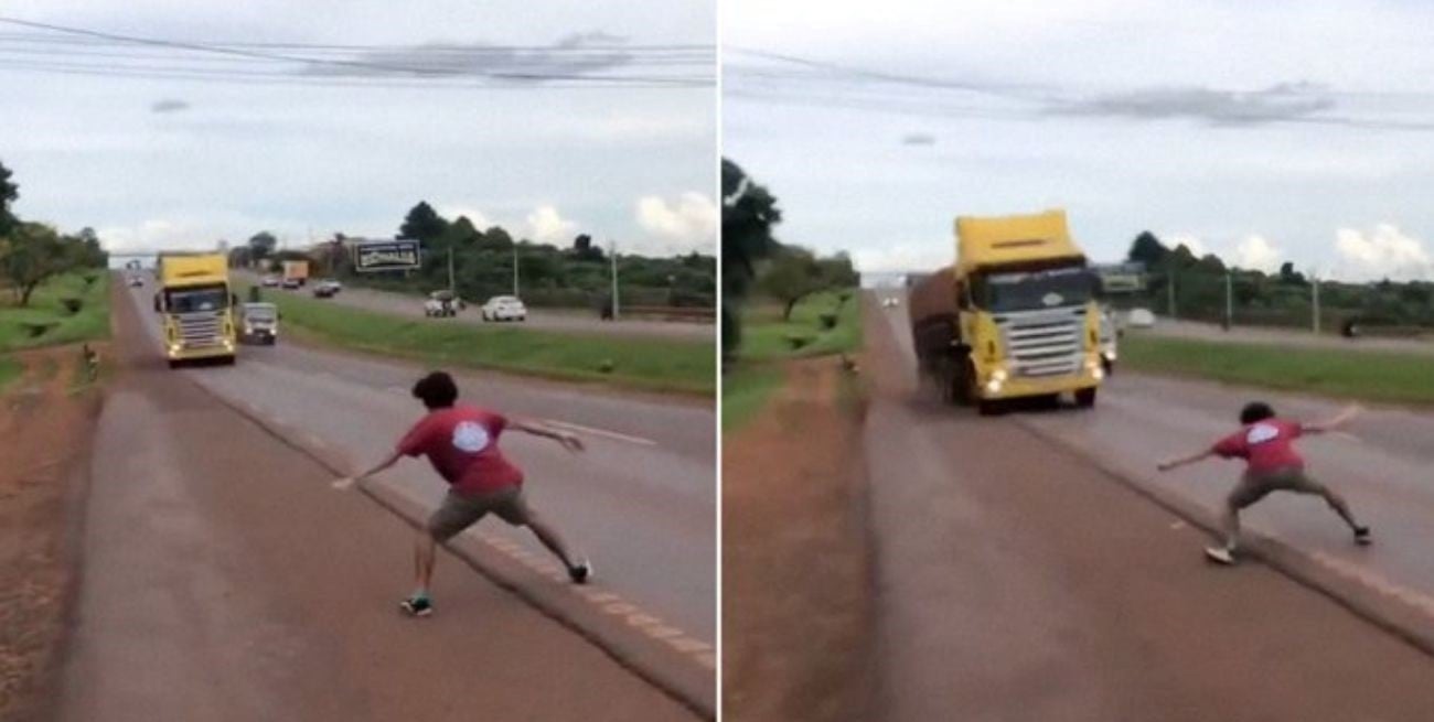 Paraguay: un tiktoker hacía peligrosos desafíos frente a camiones en medio de la ruta y terminó detenido