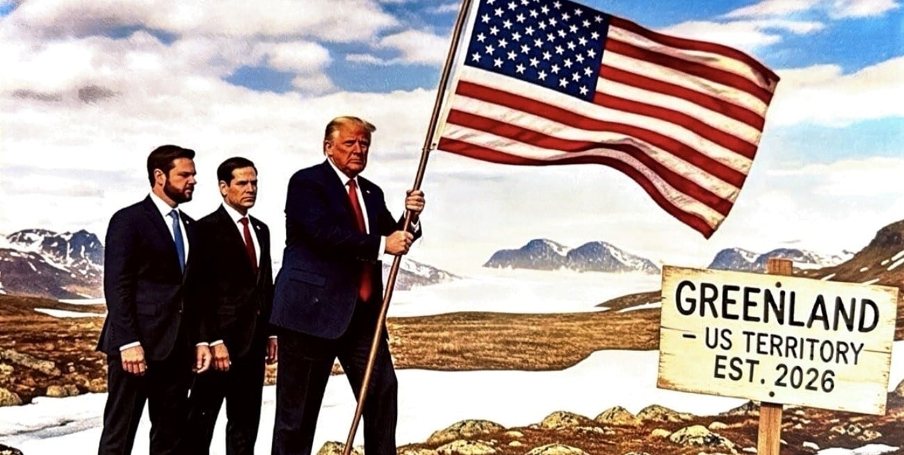 Trump publicó una foto clavando una bandera estadounidense en Groenlandia