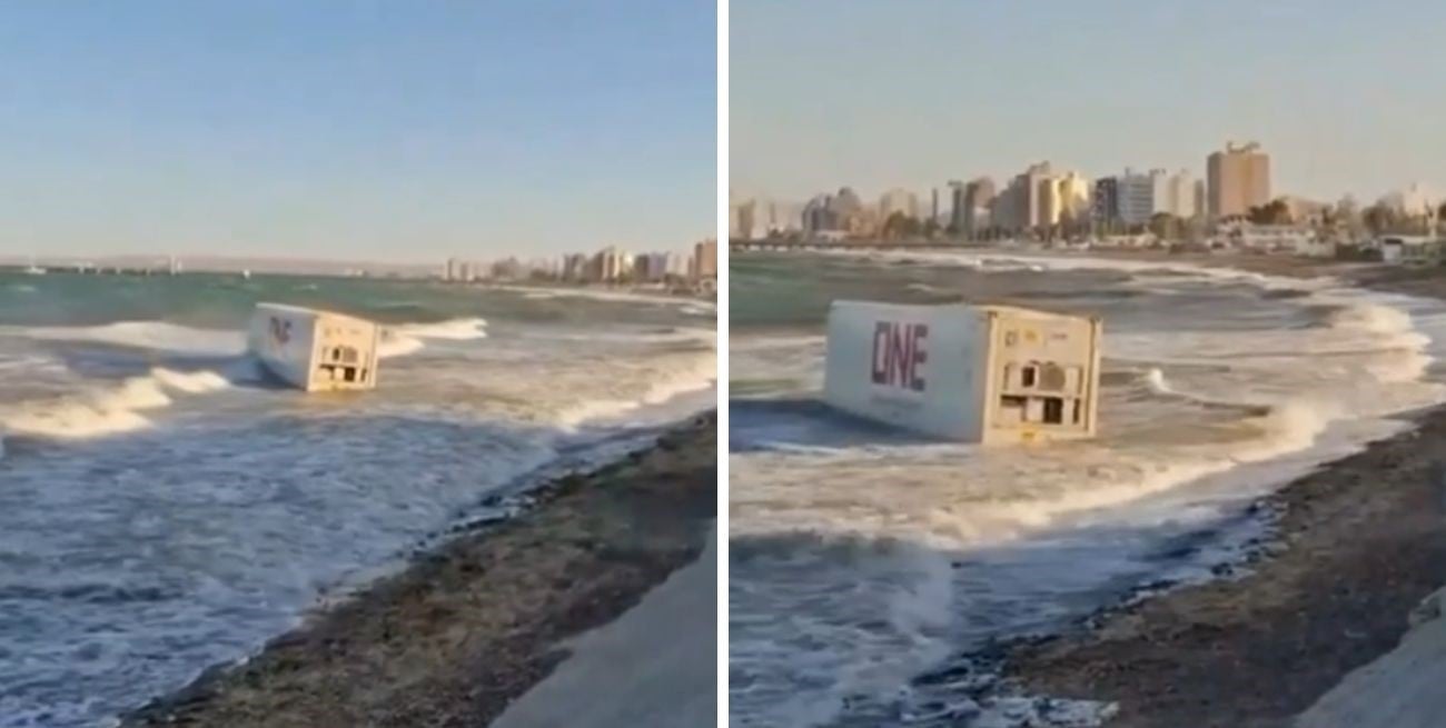 Un contenedor vacío apareció flotando frente a la costa de Puerto Madryn