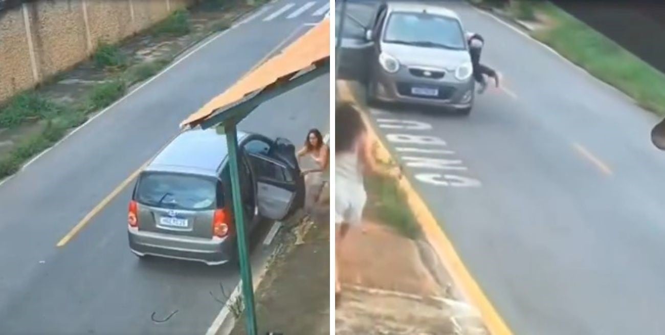 Video: la maniobra desesperada de un peluquero para frenar un auto y rescatar a dos niños