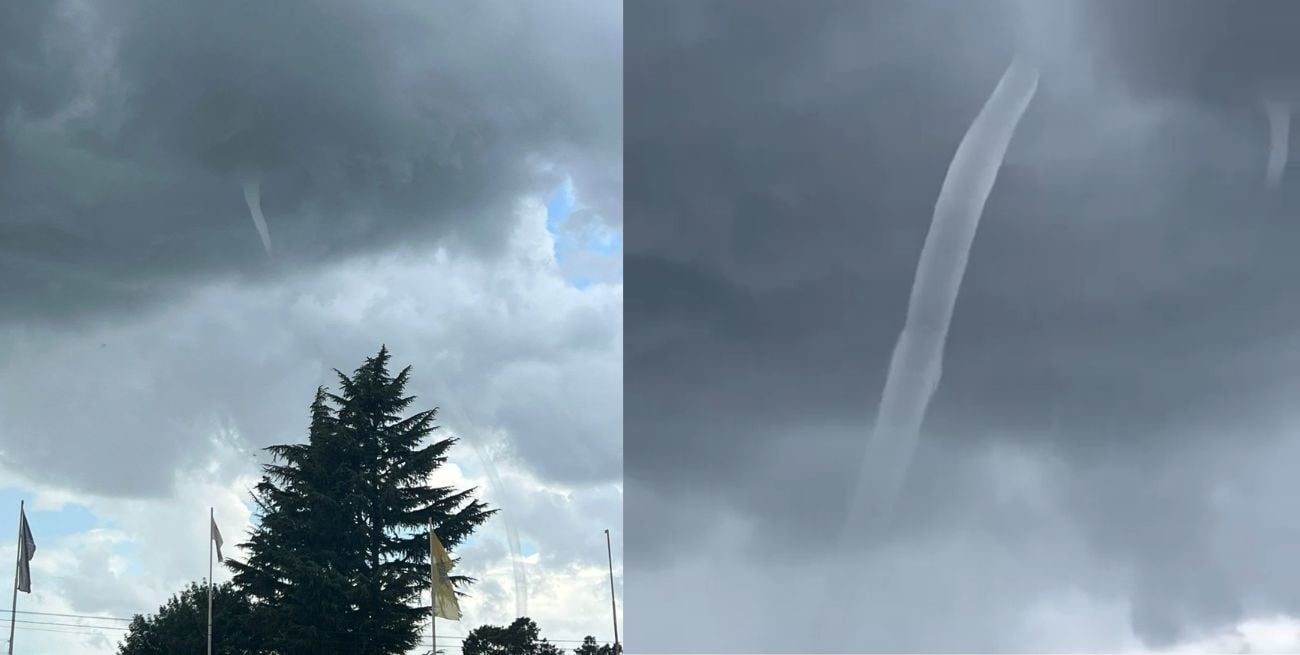 Una imponente tromba en el cielo sorprendió a los vecinos de Teodelina en medio del alerta meteorológico