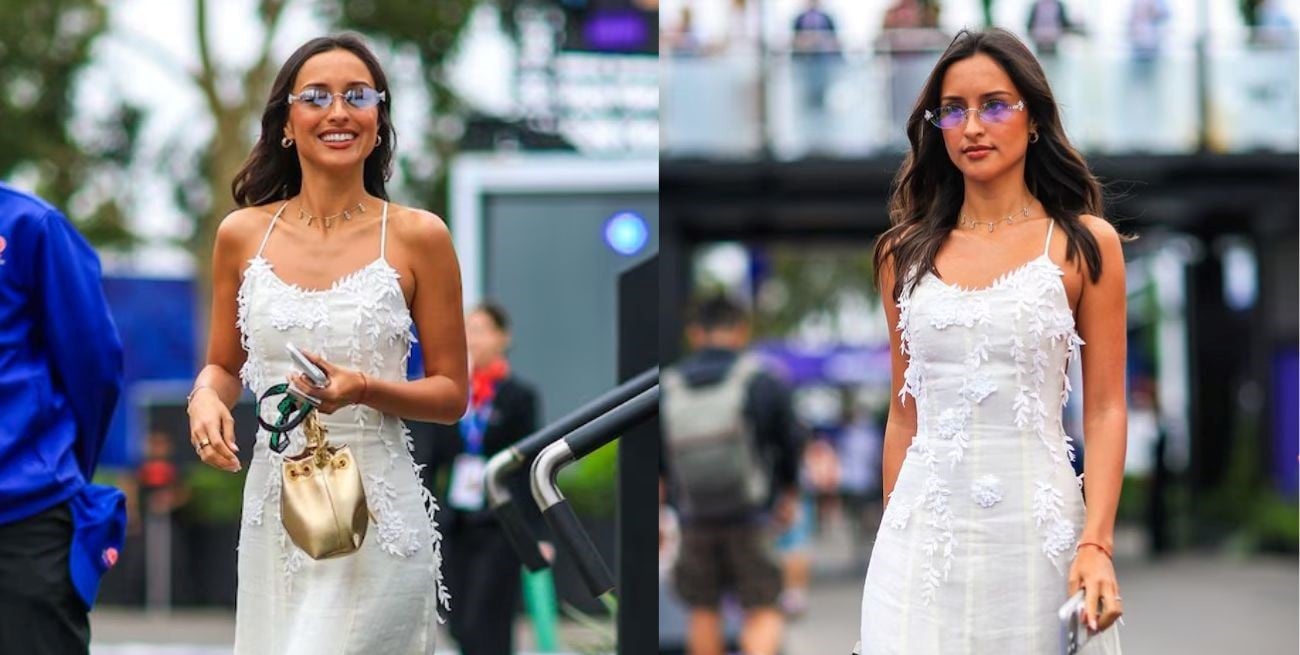 Alexandra Saint Mleux se roba las miradas en su primera aparición en Australia como esposa de Leclerc