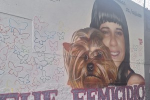 El mural muestra a Wanda con su mascota, rodeados por mariposas, con la leyenda “El amor no mata”.