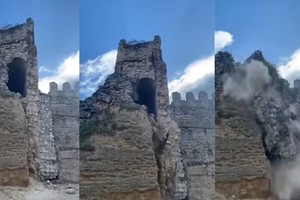 La estructura que cedió es una de las torres que flanquean la entrada principal de la fortaleza. 