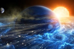 HD 189733 b fue descubierto en 2005, se clasifica como un "Júpiter caliente". Imagen creada con IA