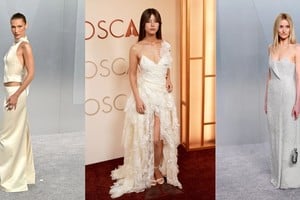 Bella Hadid por Prada; Mia Goth por Dior; y Sarah Pidgeon por Calvin Klein. Tres looks diferentes que se ajustan al "bridalcore" y no escapan de la propuesta de Pantone.