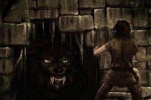 Lucha épica del niño Atreyu contra el lobo Gmork en "La historia sin fin".