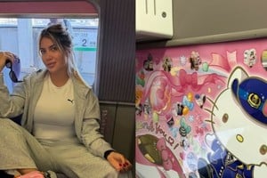 Wanda Nara se subió al tren bala tematizado con Hello Kitty