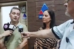 El Fiscal Regional Mauricio Clavero y la fiscal adjunta Montemarani (Responsabilidad Juvenil). Foto: Gentileza Captura de video FM Rufino.