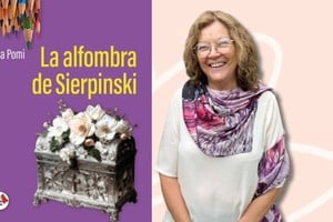 La autora, reconocida por sus anteriores noveles “El relato de la estrella” (2013) y “La traición de las garzas” (2016), junto a la portada del nuevo trabajo. Foto: Gentileza Ediciones Diotima