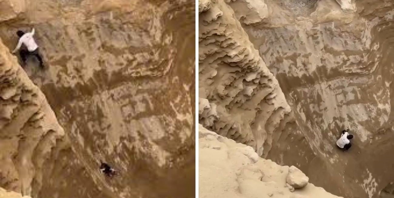 Un turista desafió el peligro y salvó a un perro atrapado en un cañón en Perú