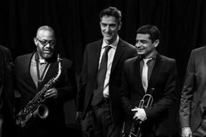 Wonsey (piano), Robinson (saxo alto), Boller (contrabajo), Loiácono (trompeta) y  Jones (batería). Foto: Gentileza Laura Tenembaum